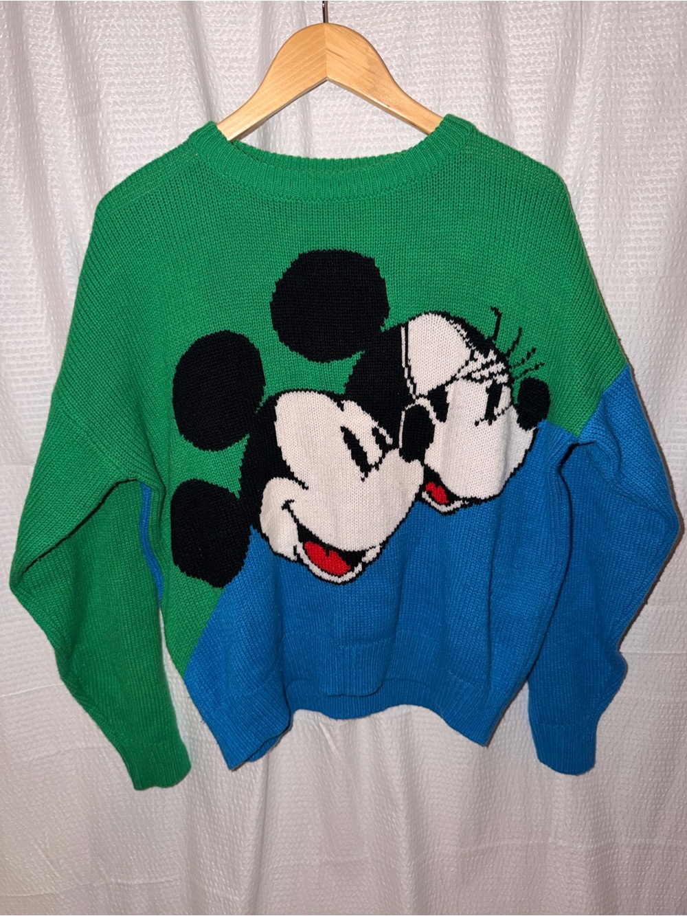 Vintage Mickey & Co Colorblock Knit Sweater Green Blue Mickey Minnie Medium